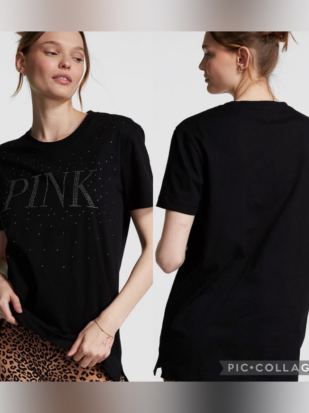 PINK Victoria's Secret Black Studded Logo Tee